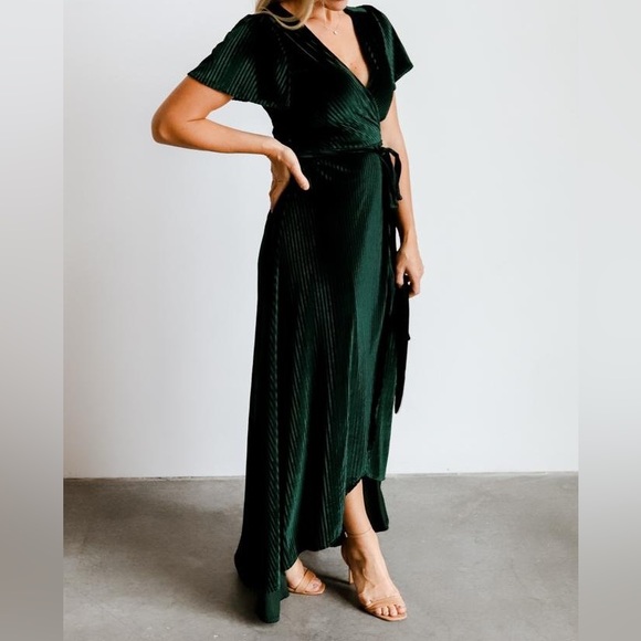 (Green/emerald) Andy Ribbed Velvet Wrap Dress - Picture 1 of 16